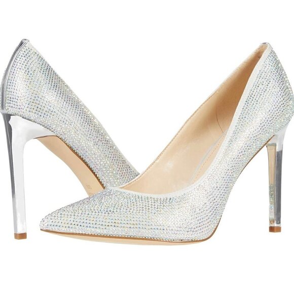 Nine West Twinn Silver Rhinestone Heels Size 7.5 - Picture 1 of 12